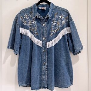 Vintage Kaktus denim western fringe shirt, size L